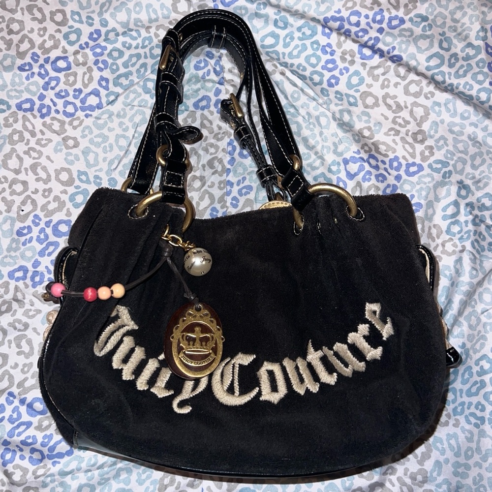 Vintage Black Juicy Couture Satchel Bag Purse Handbag Terry Cloth Mcbling Y2K